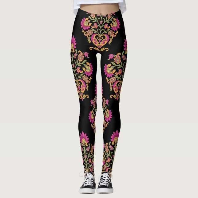 Leggings Paisley floral mogol, diseño impecable. (Anverso)