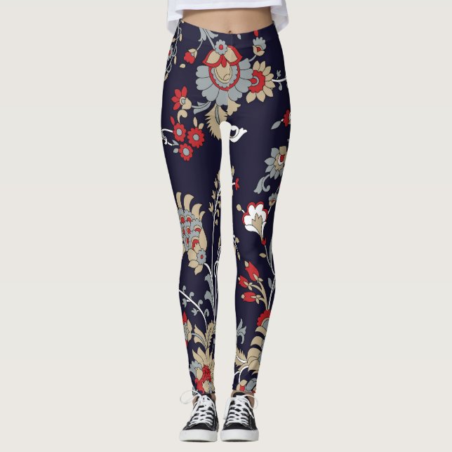 Leggings Paisley indio, fondo marino, tradicional. (Anverso)