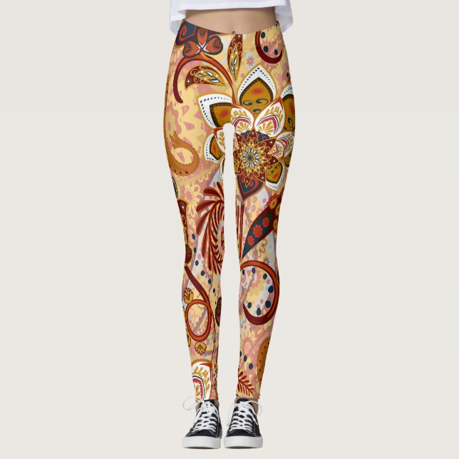Leggings Paisley indio: Marrón de cosecha floral (Anverso)