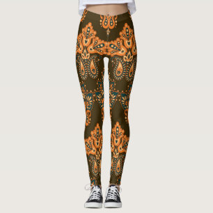 Leggings Paisley textil asiática: Ilustracion de cosecha fl