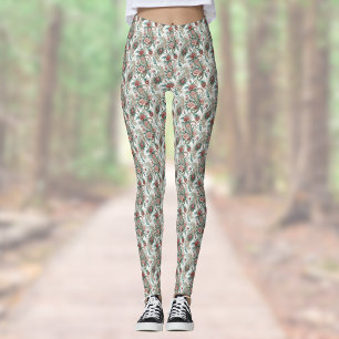 Leggings Paisley Vintage Look Rosa Burgundy Green House