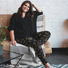 Leggings Pajama Pants, Navidades bohemias de oro negro