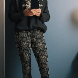 Leggings Pajama Pants, Navidades botánicos de oro negro