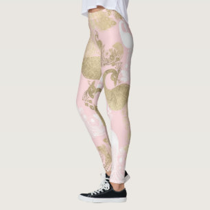 Leggings Pajarito real de oro blanco rosado de Rubor