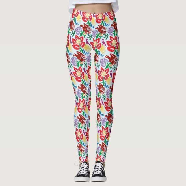 Leggings Pájaro Con Piernas De Patrón De Flor (Anverso)