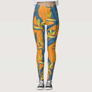 Leggings Pájaro de flores del paraíso en el naranja