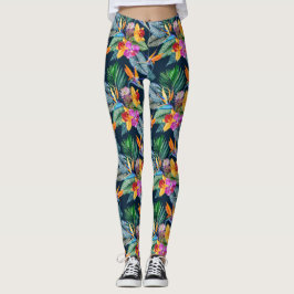 Leggings Pájaro Tropical De Paraíso Y Orquídea