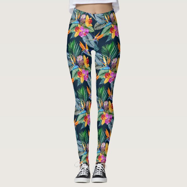 Leggings Pájaro Tropical De Paraíso Y Orquídea (Anverso)