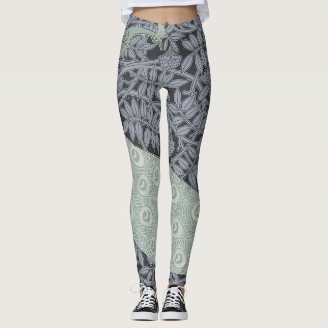 Leggings Pájaro Vintage clásico de Peacock Art Nouveau (Anverso)