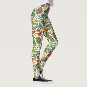 Leggings pájaros coloridos y flores patrón retro