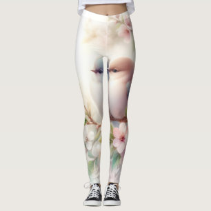 Leggings Pájaros de Amor de Primavera Flor de Cerezo Floral