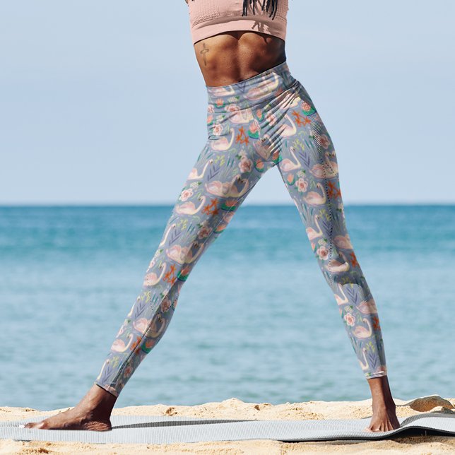 Leggings Pájaros de cisne Patrón Azul Botánico Floral (Subido por el creador)
