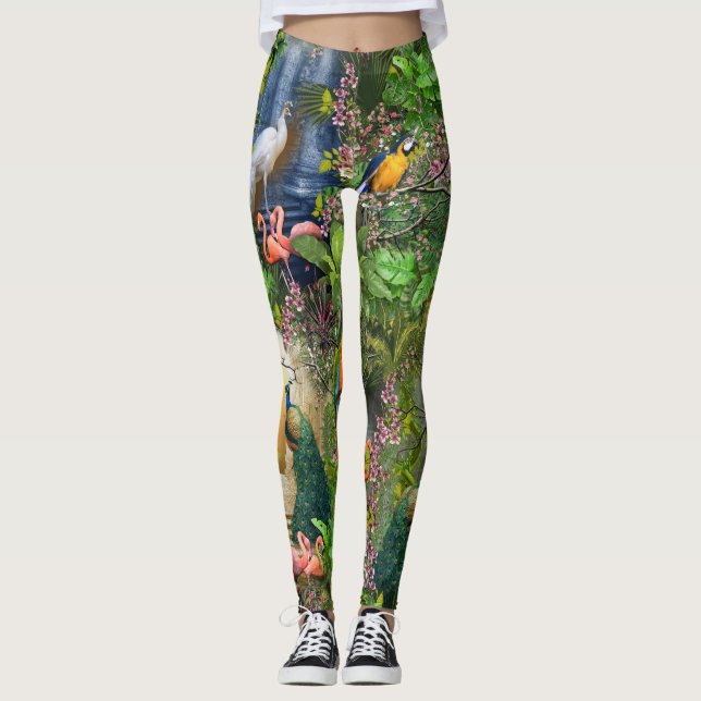 Leggings Pájaros de la impresión repetida del paraíso (Anverso)