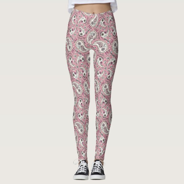 Leggings Pájaros de paisley de rosa bebé (Anverso)