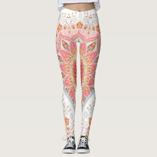 Leggings Pájaros de pavo real, ornamento de redondeo floral