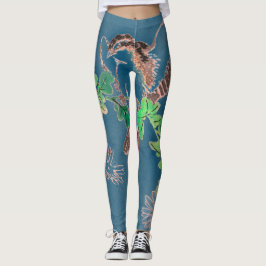 LEGGINGS PÁJAROS IMPRESIONADOS DE PÁJAROS DE WOODBLOCK JAPO