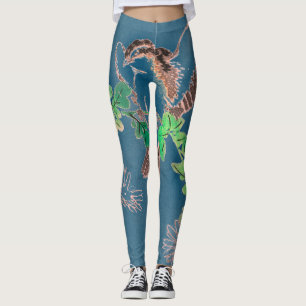 LEGGINGS PÁJAROS IMPRESIONADOS DE PÁJAROS DE WOODBLOCK JAPO
