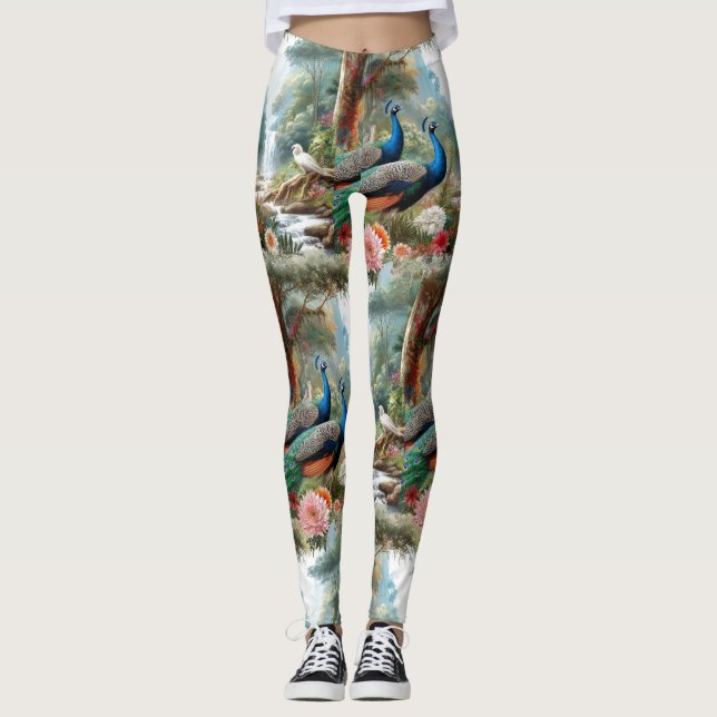 Leggings Pájaros pavo real en el bosque  (Anverso)