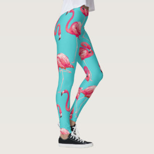 Leggings Pájaros rosados del flamenco en fondo de la