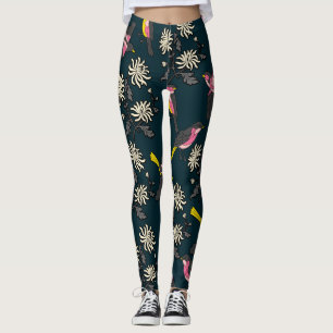 Leggings Pájaros rosas y legiones florales