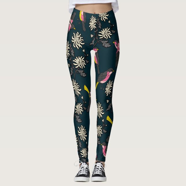 Leggings Pájaros rosas y legiones florales (Anverso)