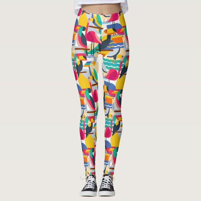 Leggings Pájaros tropicales geométricos (Anverso)