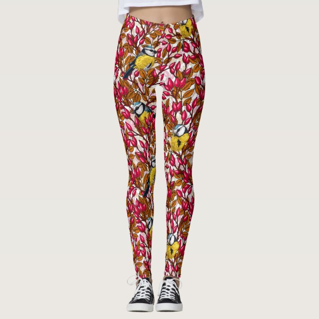Leggings Pájaros y caderas de rosas de perro (Anverso)