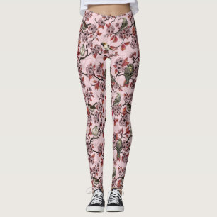 Leggings Pájaros y flor de cerezo sobre rosa pink