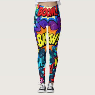 Leggings Palabras de Acción de Cómic de Graffiti Neon