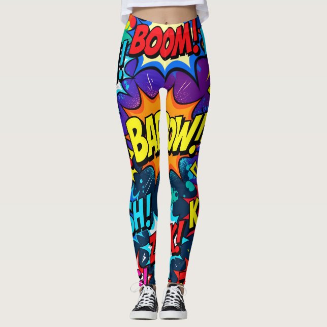 Leggings Palabras de Acción de Cómic de Graffiti Neon (Anverso)