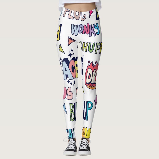Leggings Palabras en jerga inglesa, letras en doodle (Anverso)