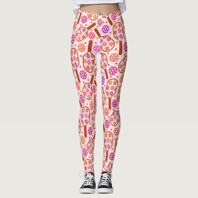 Leggings Palas de Pickleball con Patrón de Flores Retro (Anverso)