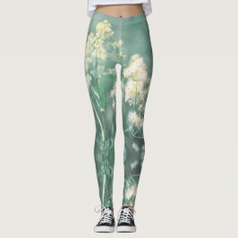 Leggings Pale Pastel Verde Amarillo Amarillo Lejano Flores 