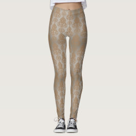 Leggings Pale Taupe Damask Filigree Desplazamiento "Burnout