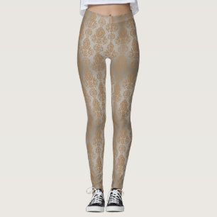 Leggings Pale Taupe Damask Filigree Desplazamiento "Burnout