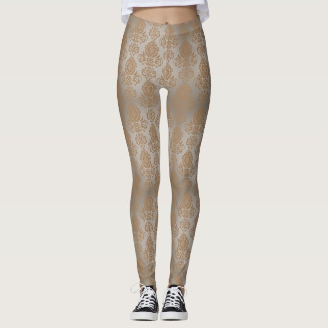 Leggings Pale Taupe Damask Filigree Desplazamiento "Burnout (Anverso)