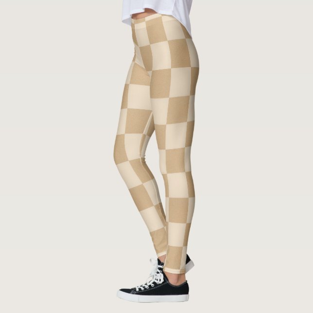 Leggings Paleta neutral blanda de tablero de cheques de Tan (Izquierda)