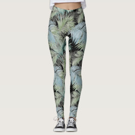 Leggings Paleta verde azul hojas negro