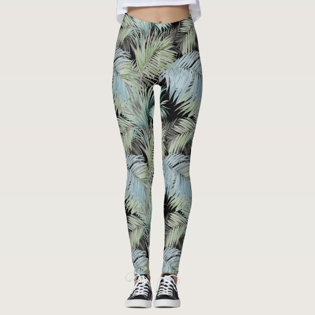 Leggings Paleta verde azul hojas negro (Anverso)