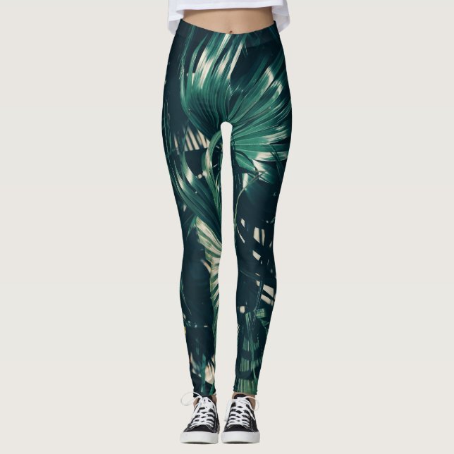 Leggings Palidezca - las polainas verdes de la hoja de la (Anverso)