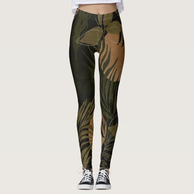 Leggings Palm Luna Tropical: Patrón sin foco nocturno (Anverso)