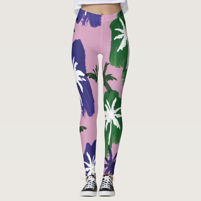Leggings Palm pintada, verde azul marino. (Anverso)