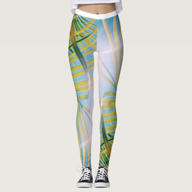 Leggings Palm Tree de vibraciones positivas Piernas soleada (Anverso)