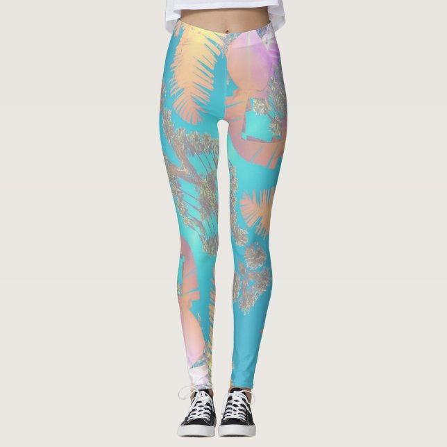 Leggings Palm Tree de vibraciones tropicales positivas deja (Anverso)