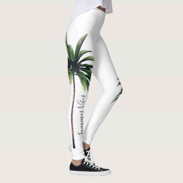 Leggings Palm Tree Green White Summer Vibes Moda Mujeres (Derecha)