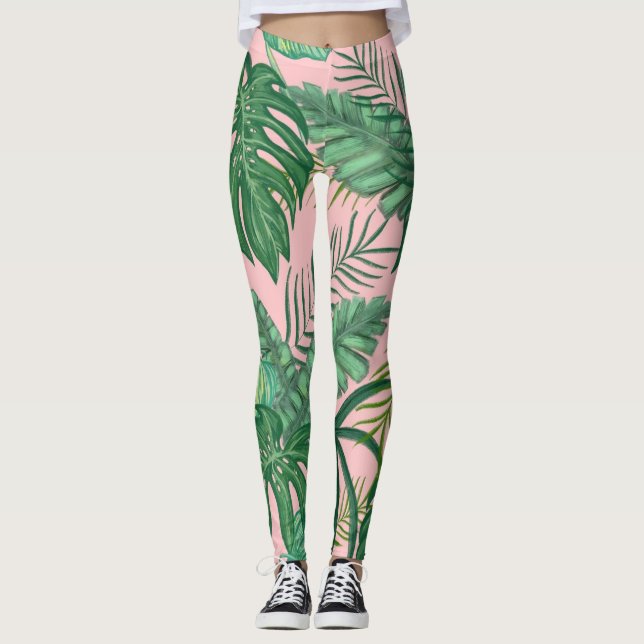 Leggings Palm tropical de moda deja el patrón de piernas ro (Anverso)