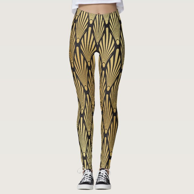 Leggings Palmas Art Deco: Oro Negro. (Anverso)