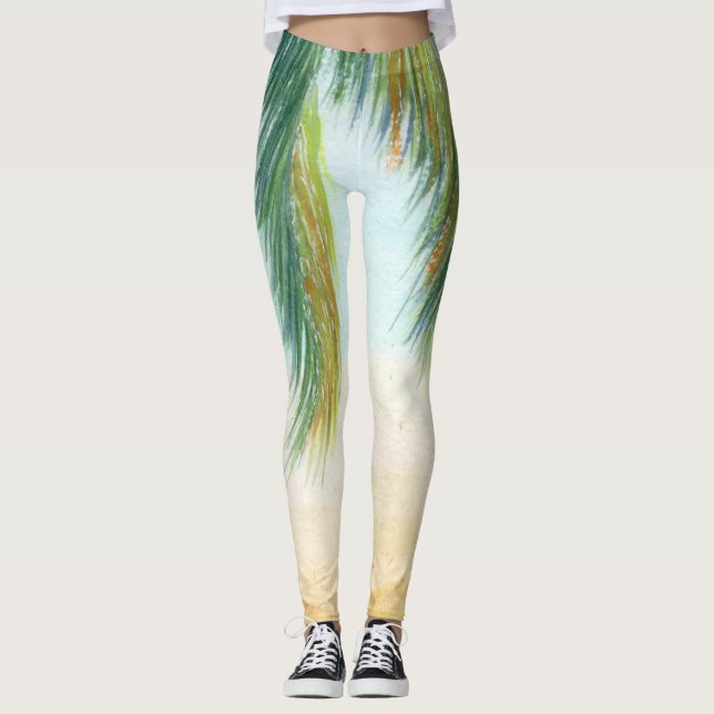 Leggings Palmera en un día soleado en la playa (Anverso)