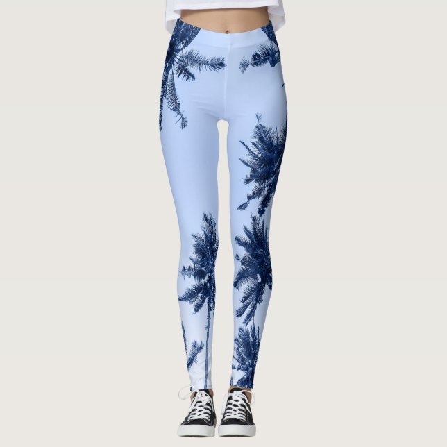 Leggings Palmeras altas, cielo azul claro. (Anverso)