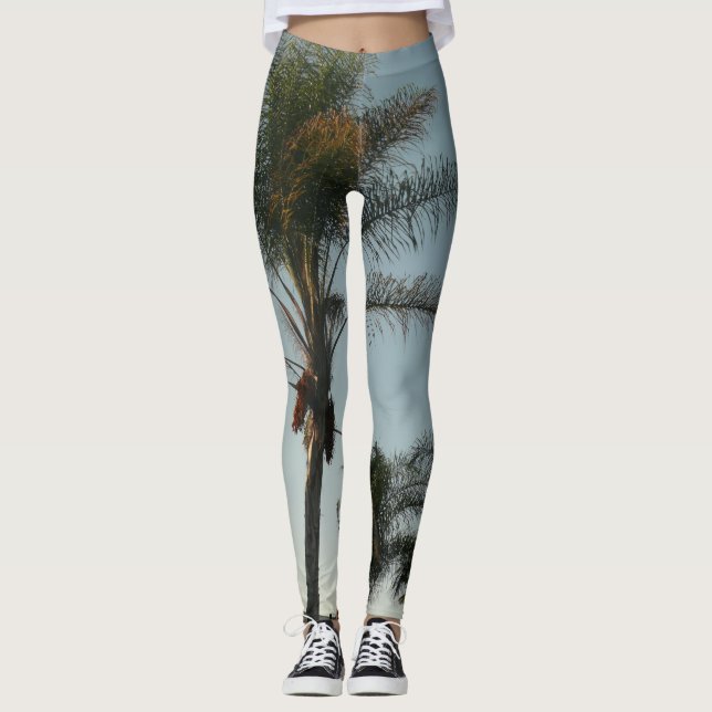 Leggings palmeras de dátiles tropicales contra el cielo azu (Anverso)